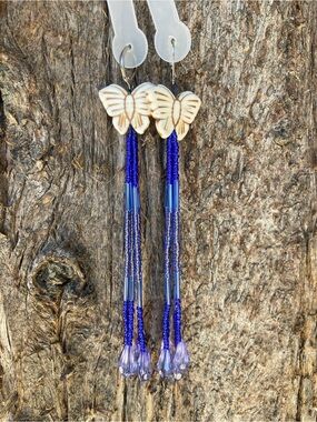Butterfly Beaded Earrings in Blue
